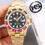KS Replica 904L Rolex GMT-Master II 116758 Yellow Gold Case Sapphire Ruby Bezel 40mm 2836 Watch